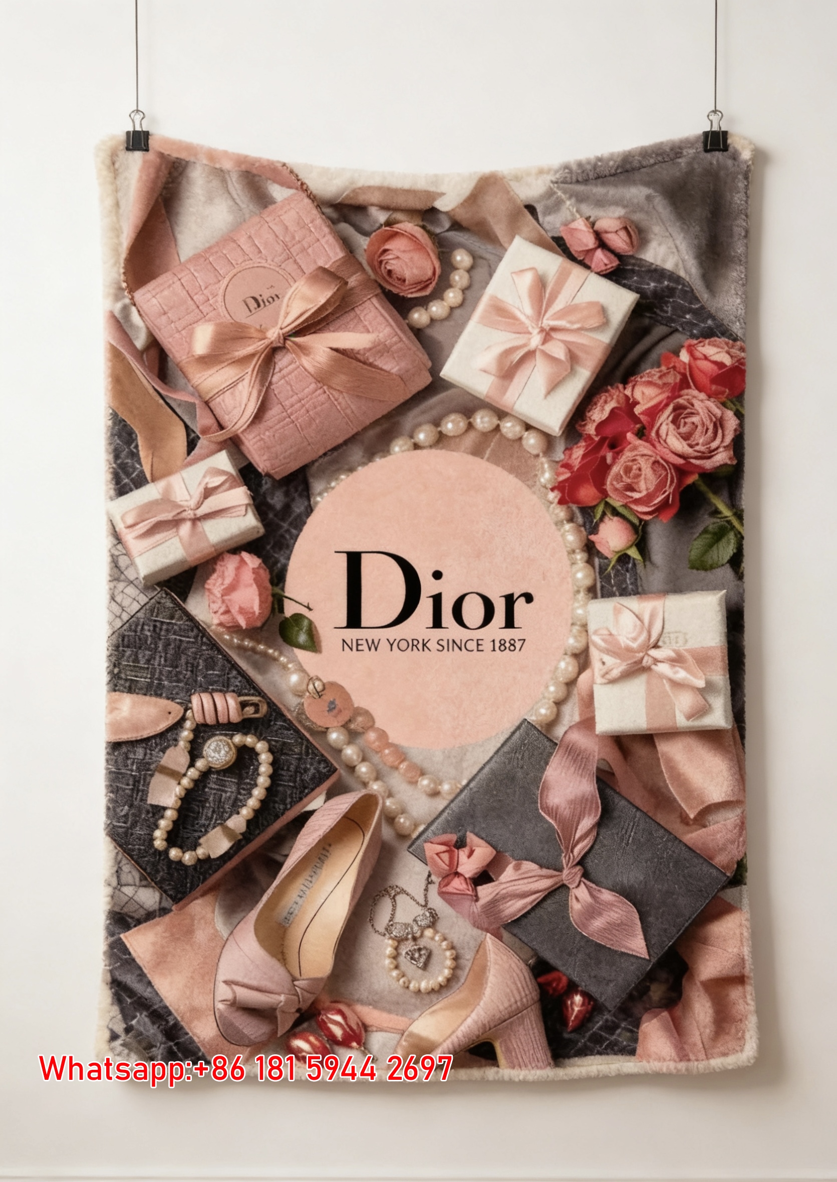 Dior Pink Gift Box Flannel Blanket Throw Sofa Decor D102